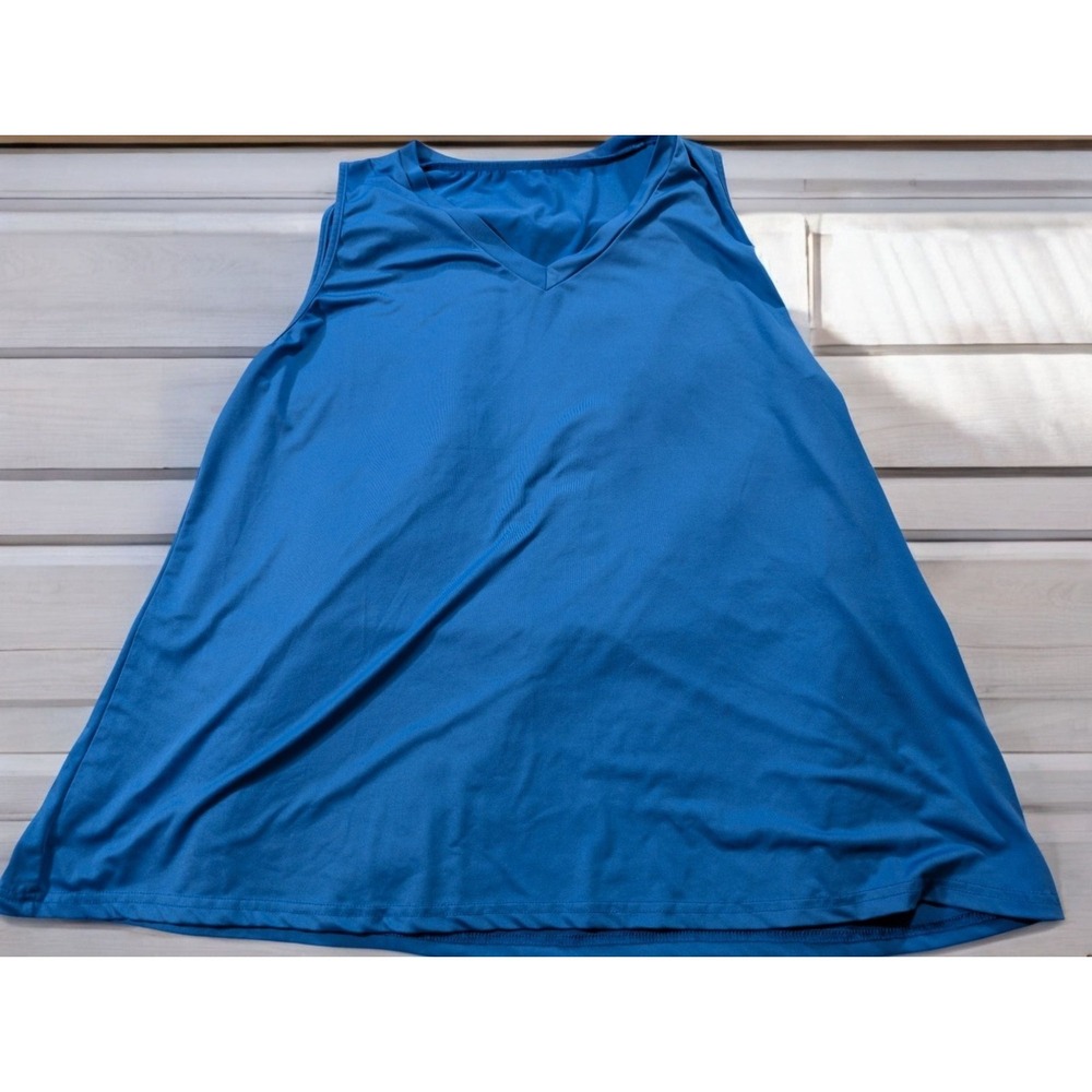 Blue Sleeveless Tank Top PLus Size 3XL V-Neck Cami Camisole Layers Stretch Shirt